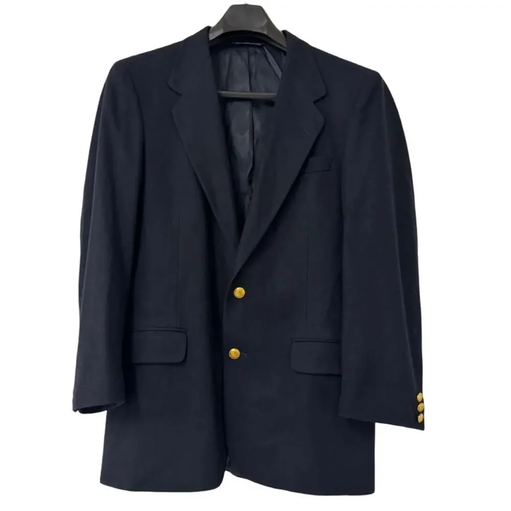 Banana Republic Gold Button USA Made Wool Black Preppy Blazer Suit Jacket 40 L